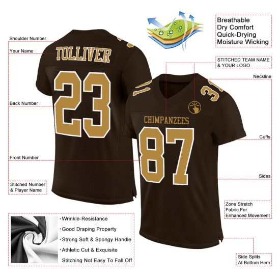 Mesh Jersey Custom Authentieke Oudbruine Goud-Witte Voetbal Mesh Jersey Custom Authentieke Oudbruine Goud-Witte Voetbal