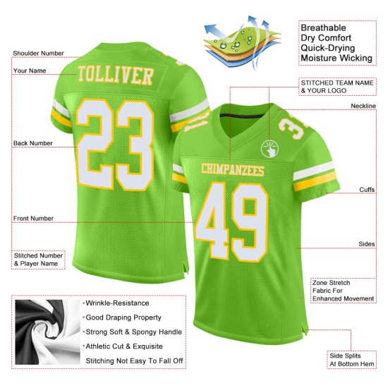 Wit-geelgroen neon mesh custom voetbalshirt authentiek Wit-geelgroen neon mesh custom voetbalshirt authentiek