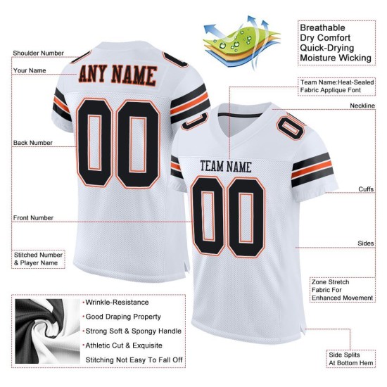 Custom Jersey Football Wit Mesh Authentiek Zwart-Oranje Custom Jersey Football Wit Mesh Authentiek Zwart-Oranje