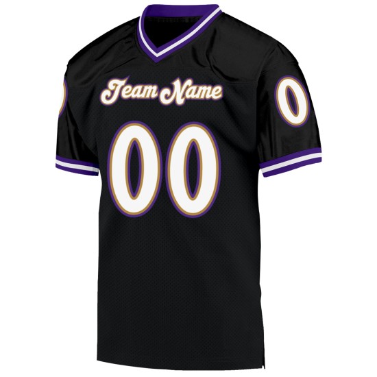 Zwart op maat gemaakt wit-paars shirt met authentieke throwback-voetbalmesh Zwart op maat gemaakt wit-paars shirt met authentieke throwback-voetbalmesh