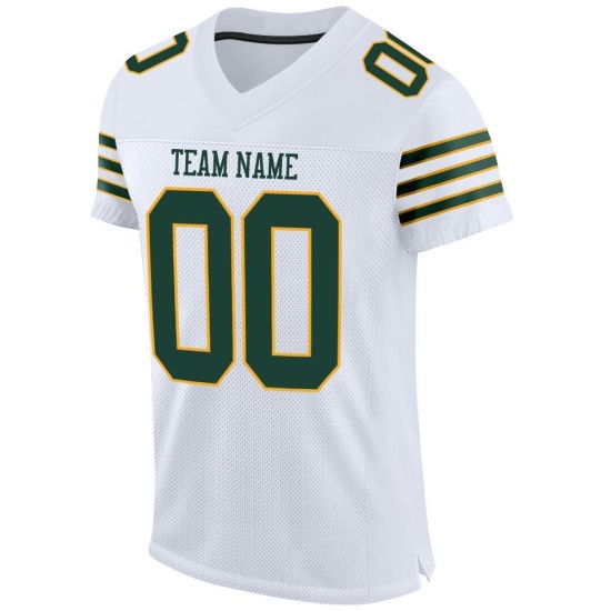 Groen-Goud Custom Mesh Voetbalshirt Wit Authentiek Groen-Goud Custom Mesh Voetbalshirt Wit Authentiek