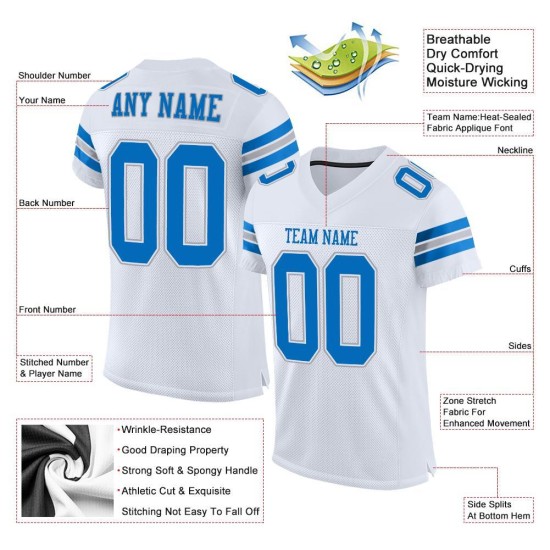 Aangepast Panther Authentic Mesh Blauw-Licht Voetbalshirt Wit Grijs Aangepast Panther Authentic Mesh Blauw-Licht Voetbalshirt Wit Grijs