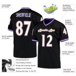 Zwart op maat gemaakt wit-paars shirt met authentieke throwback-voetbalmesh Zwart op maat gemaakt wit-paars shirt met authentieke throwback-voetbalmesh