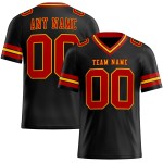 Authentiek voetbalshirt rood-goud op maat gemaakt zwart mesh Authentiek voetbalshirt rood-goud op maat gemaakt zwart mesh