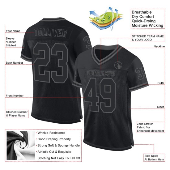 Jersey Football Authentic Grijs Throwback Custom Mesh Zwart Staal Jersey Football Authentic Grijs Throwback Custom Mesh Zwart Staal