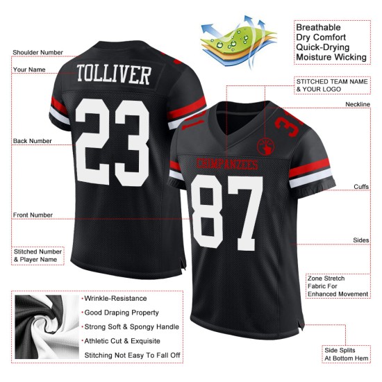 Authentiek op maat gemaakt mesh zwart wit-rood voetbalshirt Authentiek op maat gemaakt mesh zwart wit-rood voetbalshirt