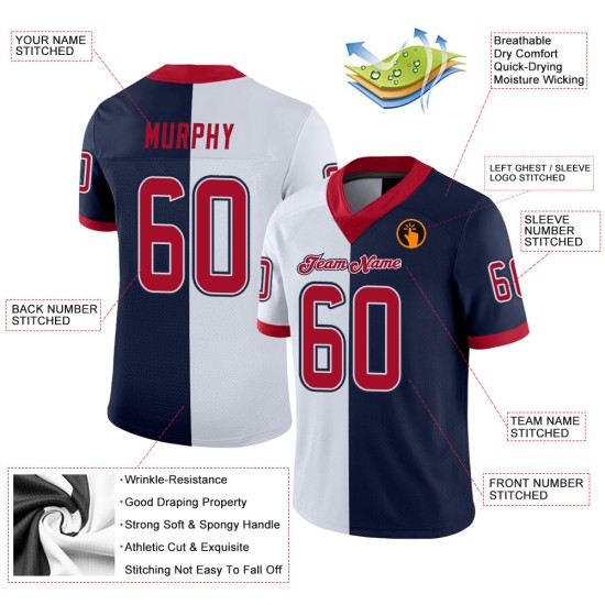 Jersey Fashion Football Rood-Wit Marineblauw Aangepast Mesh Split Jersey Fashion Football Rood-Wit Marineblauw Aangepast Mesh Split
