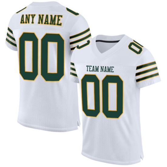 Groen-Goud Custom Mesh Voetbalshirt Wit Authentiek Groen-Goud Custom Mesh Voetbalshirt Wit Authentiek