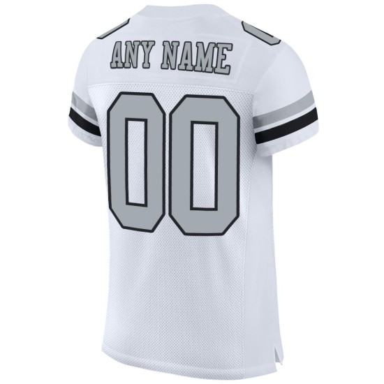 Jersey Football Mesh Authentiek Zilver-Zwart Wit Aangepast Jersey Football Mesh Authentiek Zilver-Zwart Wit Aangepast