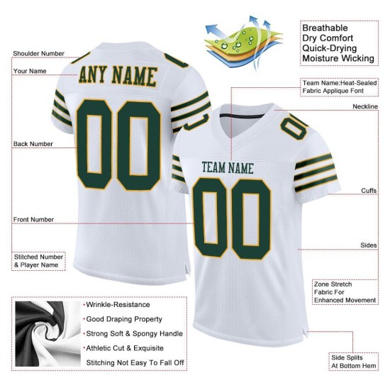 Groen-Goud Custom Mesh Voetbalshirt Wit Authentiek Groen-Goud Custom Mesh Voetbalshirt Wit Authentiek
