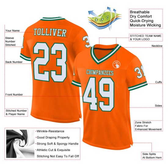 White-Kelly Throwback Custom Jersey Groen Mesh Authentieke Oranje Voetbal White-Kelly Throwback Custom Jersey Groen Mesh Authentieke Oranje Voetbal