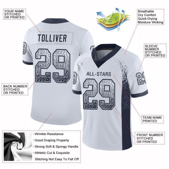 Marineblauwe Drift Football Mesh Wit Mode Jersey Op Maat Marineblauwe Drift Football Mesh Wit Mode Jersey Op Maat