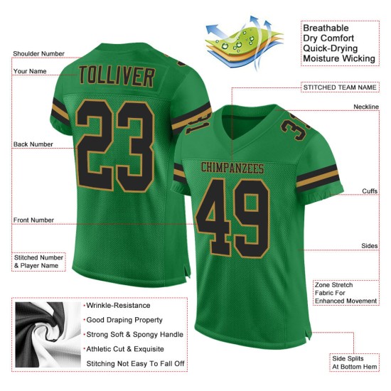 Goudkleurig shirt op maat gemaakt zwart-oudgroen authentiek voetbalmesh gras Goudkleurig shirt op maat gemaakt zwart-oudgroen authentiek voetbalmesh gras