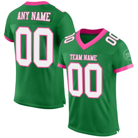 Groen Mesh Gras Jersey Wit-Roze Authentieke Voetbal Custom Groen Mesh Gras Jersey Wit-Roze Authentieke Voetbal Custom