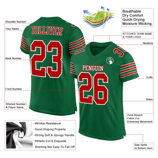 Jersey Rood-Wit Authentiek Mesh Custom Groen Voetbal Kelly Jersey Rood-Wit Authentiek Mesh Custom Groen Voetbal Kelly