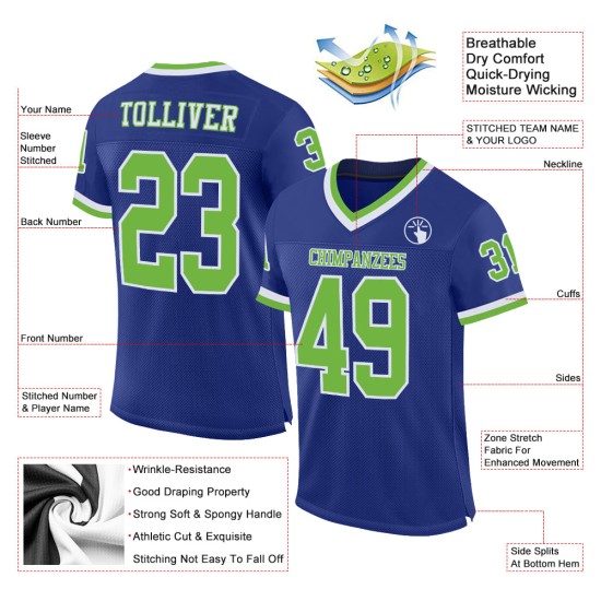 Mesh Groen-Wit Custom Throwback Royal Jersey Neon Authentieke Voetbal Mesh Groen-Wit Custom Throwback Royal Jersey Neon Authentieke Voetbal