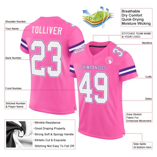 Authentieke voetbalshirts op maat, wit-paars roze mesh Authentieke voetbalshirts op maat, wit-paars roze mesh