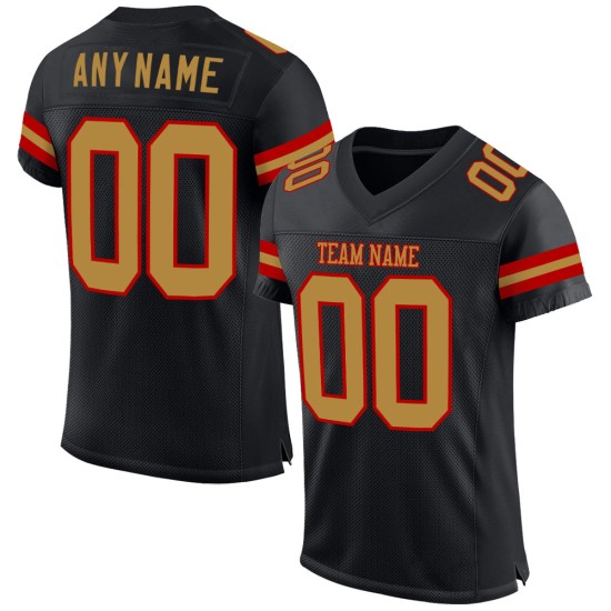 Jersey Goud-Rood Mesh Voetbal Authentiek Zwart Oud Aangepast Jersey Goud-Rood Mesh Voetbal Authentiek Zwart Oud Aangepast