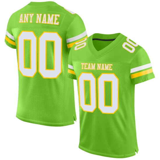 Wit-geelgroen neon mesh custom voetbalshirt authentiek Wit-geelgroen neon mesh custom voetbalshirt authentiek