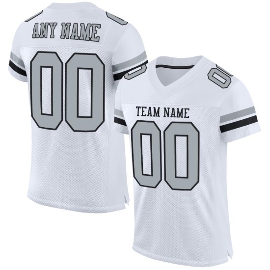 Jersey Football Mesh Authentiek Zilver-Zwart Wit Aangepast Jersey Football Mesh Authentiek Zilver-Zwart Wit Aangepast