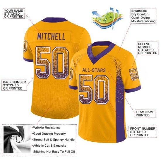 Voetbalshirt op maat paars-wit drift mode mesh goud Voetbalshirt op maat paars-wit drift mode mesh goud