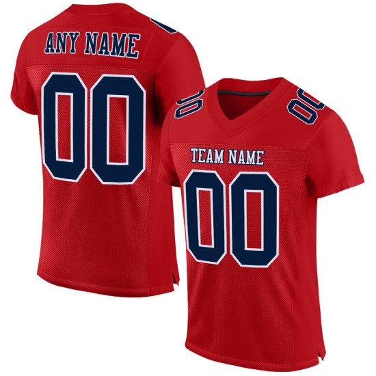 Jersey Football Marineblauw-Wit Mesh Rood Aangepast Authentiek Jersey Football Marineblauw-Wit Mesh Rood Aangepast Authentiek