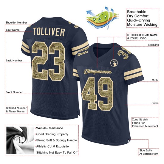 Mesh Jersey Football Custom Authentic Navy Camo-Cream Mesh Jersey Football Custom Authentic Navy Camo-Cream