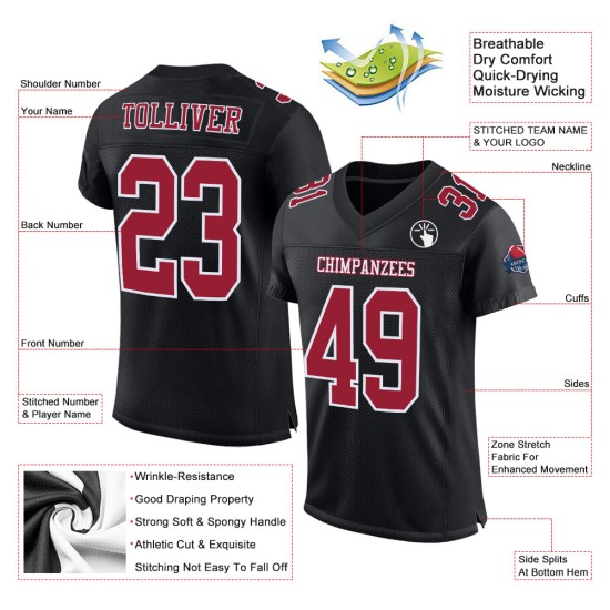 Cardinal-White Authentiek Zwart Mesh Voetbalshirt op Maat Cardinal-White Authentiek Zwart Mesh Voetbalshirt op Maat