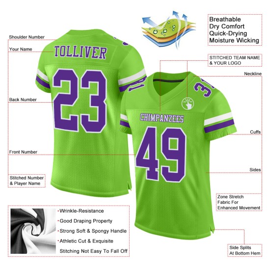 Voetbal Mesh Groen Jersey Custom Neon Paars-Wit Authentiek Voetbal Mesh Groen Jersey Custom Neon Paars-Wit Authentiek