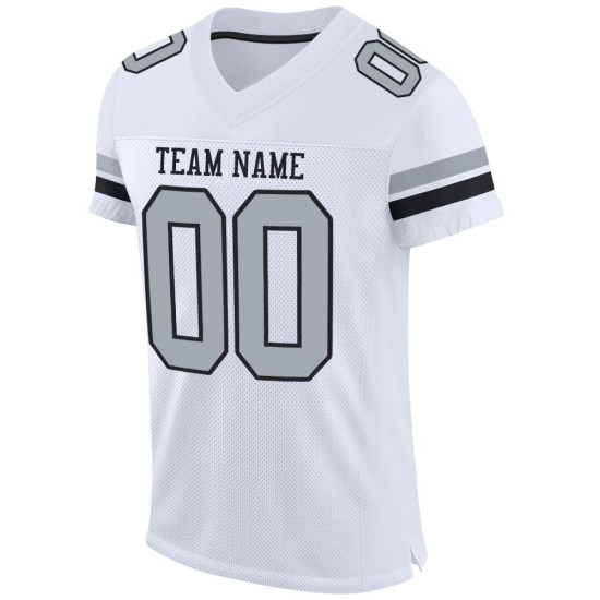 Jersey Football Mesh Authentiek Zilver-Zwart Wit Aangepast Jersey Football Mesh Authentiek Zilver-Zwart Wit Aangepast