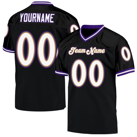Zwart op maat gemaakt wit-paars shirt met authentieke throwback-voetbalmesh Zwart op maat gemaakt wit-paars shirt met authentieke throwback-voetbalmesh