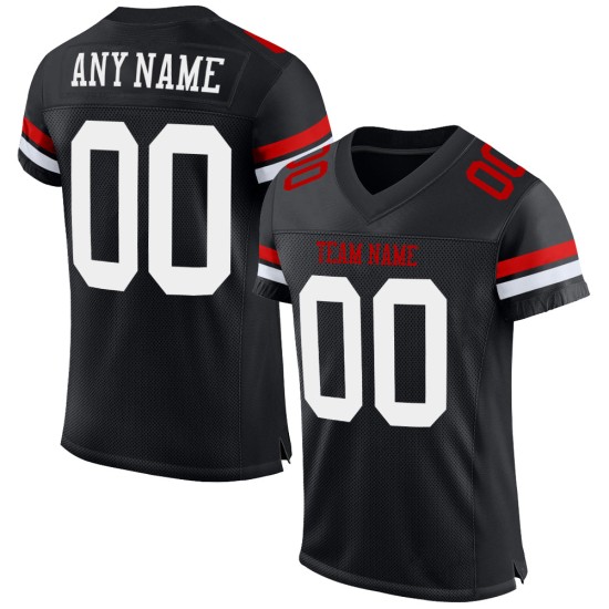 Authentiek op maat gemaakt mesh zwart wit-rood voetbalshirt Authentiek op maat gemaakt mesh zwart wit-rood voetbalshirt