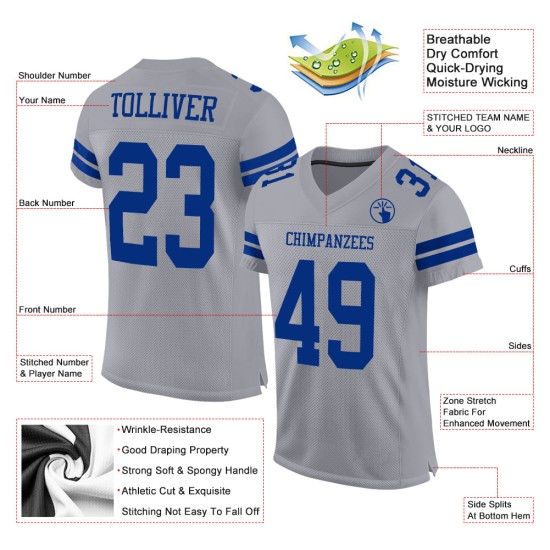 Grijs Royal Jersey Mesh Custom Authentic Football Grijs Royal Jersey Mesh Custom Authentic Football