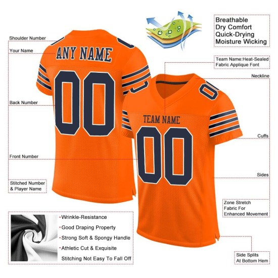 Voetbal Mesh Oranje Custom Navy-Wit Jersey Authentiek Voetbal Mesh Oranje Custom Navy-Wit Jersey Authentiek