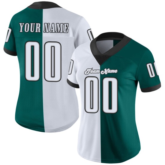 Mode op maat gemaakt middernachtgroen shirt met wit-zwart mesh voetbalsplit Mode op maat gemaakt middernachtgroen shirt met wit-zwart mesh voetbalsplit